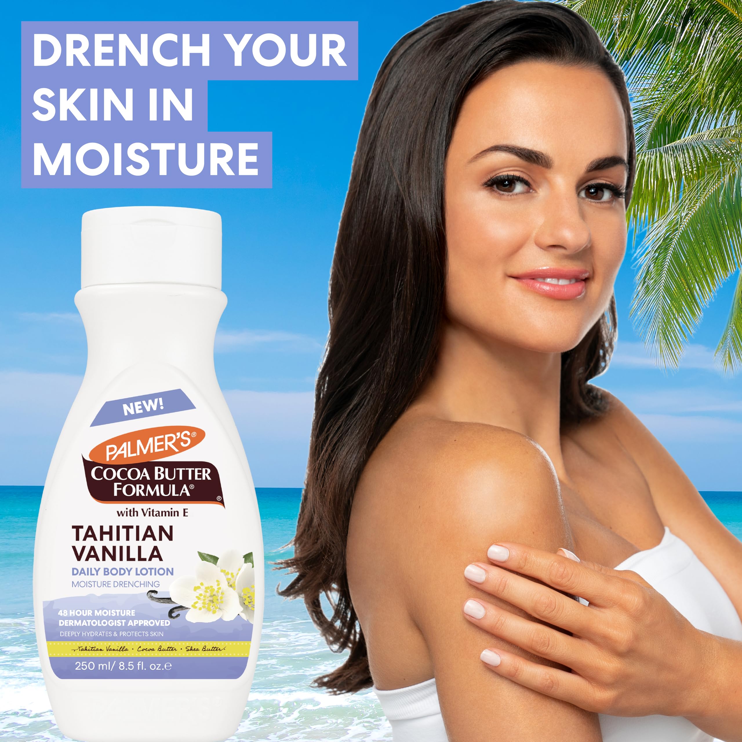 Palmer's Cocoa Butter Formula Tahitian Vanilla Body Lotion, 8.5 Oz, Daily Moisturizing Lotion for Dry Skin with Shea Butter & Vitamin E, Hydrates & Protects, Helps Provide 48-Hour Deep Moisture